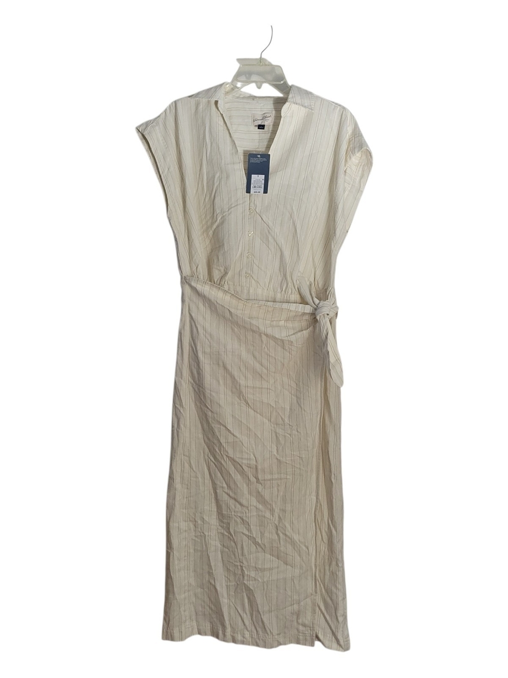 Universal Thread Cream Striped Button-Front Tie-Waist Maxi Dress